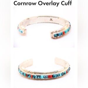 Turquoise and Coral Overlay Cuff Bracelet